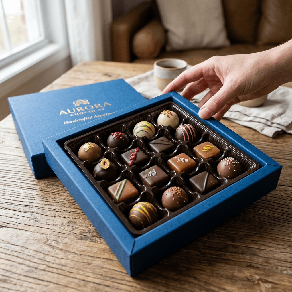 Candy box interior with edge finger space